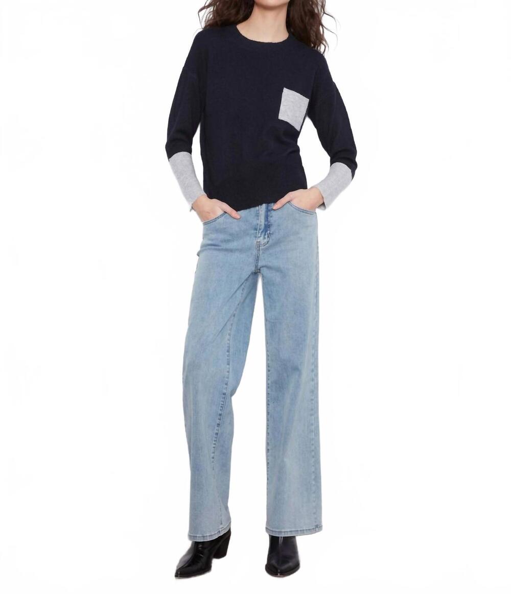 NEW CHARLIE B crew neck sweater with contrast details in navy